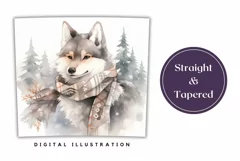 Christmas Tumbler Wrap, Watercolor Wolf Tumbler Design PNG Product Image 3