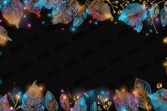 Neon Leaves Border Background Glow Frame Holiday Design Product Image 1