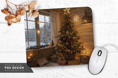 Cozy Rustic Christmas Tree with Snow Outside Mouse Pad PNG Product Image 1