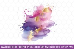 Watercolor Purple Pink Gold Splash Clipart Product Image 1