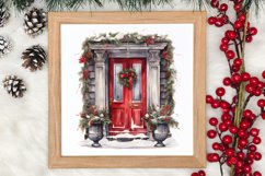 Christmas Door Watercolor Clipart, Christmas Door PNG Product Image 3