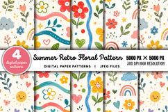 Summer Retro Floral Digital Paper JPG Product Image 1