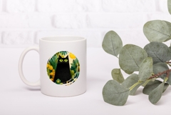 Black Cat Illustration, Cartoon Cat PNG, Flowers PNG Product Image 3