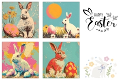 Retro Easter Square Coaster Designs, Retro Bunny Sublimation Product Image 3