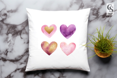 Watercolor Hearts Clipart Gold and Purple PNG Product Image 3