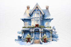 Watercolor Christmas blue Clipart PNG Product Image 3