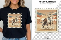 Cowboy Bull Riding PNG | Rodeo Western Stamp Design Product Image 3