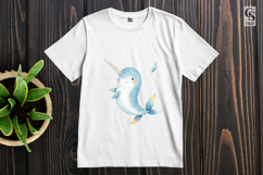 Cute Narwhal Watercolor Clipart Sublimation PNG Product Image 3