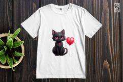 Cute Black Cat With Heart Balloon Clipart Sublimation PNG Product Image 2