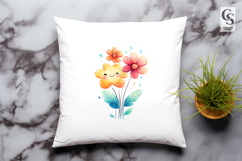 Cute Smiling Watercolor Flower Clipart PNG Product Image 3