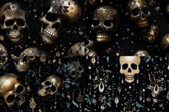 Glittery Skulls Seamless Background Patterns, Halloween Seamless Patterns, Skeleton Seamless Background, Fall Seamless Pattern, 300DPI