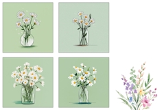 Summer Flowers Square Coasters, Floral Square Coaster Design Product Image 3