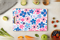 Pink Blue Cute Flowers Cutting Boards sublimation Design Product Image 3