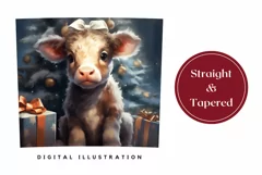Christmas Tumbler Wrap Sublimation, Baby Highland Cow PNG Product Image 3