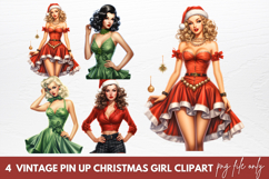 Vintage Pin Up Christmas Girl Clipart Product Image 1