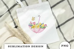 Watercolor Spring flowers umbrella png Product Image 3