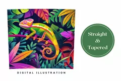 Chameleon Tumbler Design, Neon Tropical Leaves Tumbler PNG Product Image 3