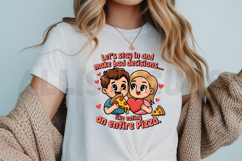 Couple Cuddle With Pizza Valentine Stay In Cute Cartoon Product Image 3