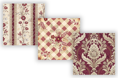 Burgundy Toile Digital Paper Pack, Vintage Floral Toile Product Image 3