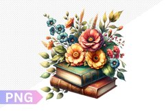 Vintages Books And Flowers Sublimation - Clipart PNG Design Product Image 1