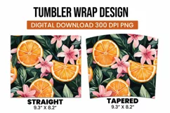 Orange with Leaves and Flowers Tumbler Wrap Sublimation Product Image 3