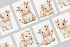 15 Bundle Watercolor Cow Kids Brown Buffalo Milk Horn Farm Product Image 3