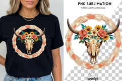 Floral Cow Skull PNG | Western Boho Sunflower Skull Design Product Image 1