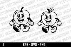 A black and white cartoon mascot of a cheerful apple Product Image 3