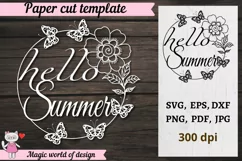 Hello Summer Frame svg, butterflies Papercut SVG, hand drawn Product Image 1