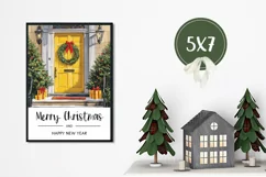 Merry Christmas Greeting Card, Cozy Christmas Door Print Product Image 3