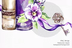 VIOLET BOOKS and flowers. Watercolor romantic PNG clipart Product Image 3