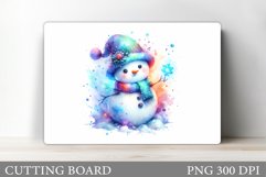 Cute Snowman Cutting Board. Winter Cutting Board Sublimation Product Image 1
