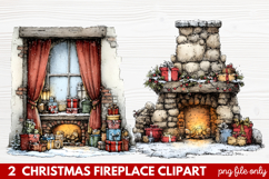 Cozy Christmas Fireplace Clipart | Holiday Mantel &amp; Winter Product Image 1