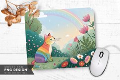 Dreamy Rainbow Cat Garden Mouse Pad PNG Design Product Image 1