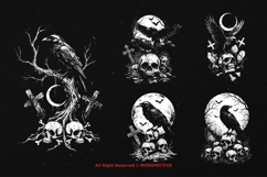 10 Bundle Dark Art Death Crows Skull Bird Flying Darkness Product Image 5