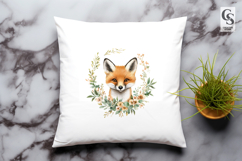 Cute Fox with Floral Wreath Watercolor Clipart Sublimation Product Image 3
