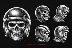 10 Bundle Dark Art Skull Rider with Helmet Vintage Skeleton Product Image 5