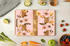 Pink &amp; Gold Floral Stripes Cutting Boards sublimation Design Product Image 3