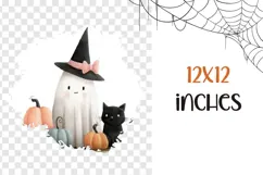 Halloween Ghost PNG, Cute Halloween Black Cat T-Shirt Product Image 3