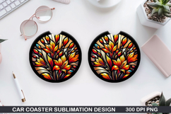 Flowers Car Coaster Sublimation| Autumn Flowers Coaster PNG Product Image 1