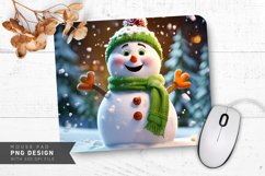 Snowman with Green Scarf and Gently Falling Mouse Pad PNG Product Image 1