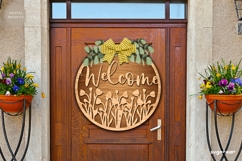 Welcome Floral Door Sign Laser Cut | Wooden Door Hanger Product Image 2