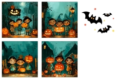 Kids Halloween Square Coasters, Cartoon Halloween Coasters Product Image 3