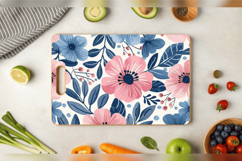 Pink &amp; Blue Flowers Cutting Boards sublimation Designs Product Image 3