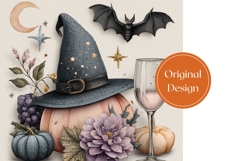 Floral Halloween Hat Tumbler, Floral Pumpkins Tumbler Wrap Product Image 3