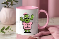 Cartoon Cactus Character With Pink Flower Wearing T-shirt Product Image 3