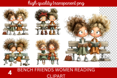 Bench friends Women reading Clipart Product Image 1