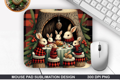 Rabbit Family Mouse Pad Sublimation, Christmas Mouse Pad PNG Product Image 1