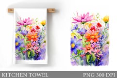 Wildflowers Kitchen Towel. Flowers Kitchen Towel Sublimation Product Image 1