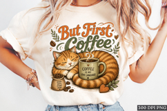 But First Coffee Cat PNG Cozy Coffee Lover Design Product Image 1